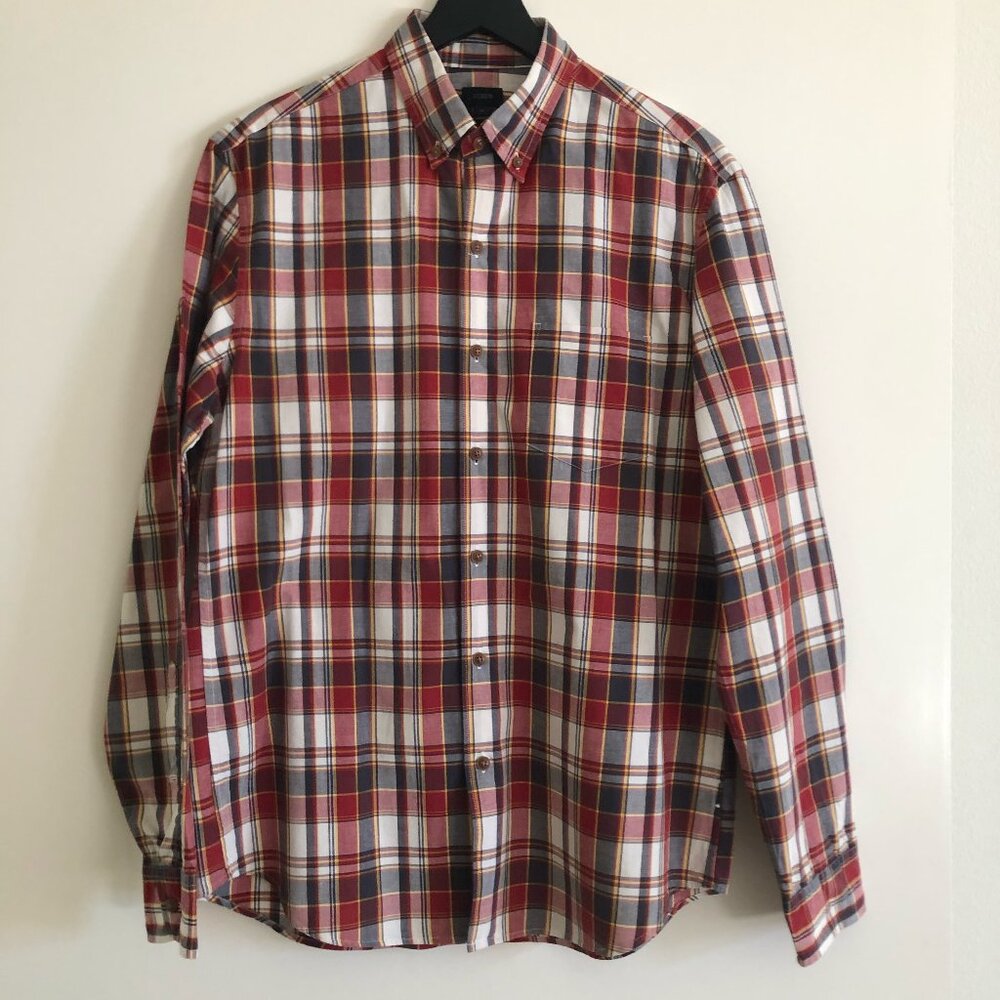 J. Crew Red, Blue, & Cream Plaid Shirt, Medium
